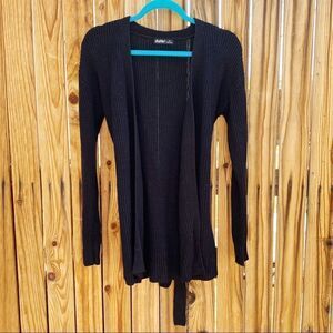 Aster Long Open Front TieKnit Cardigan Black Size Medium
